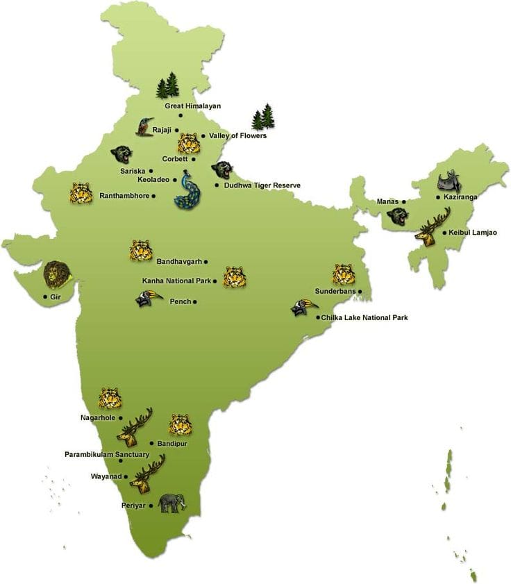 Map National Parks In India - Global Safari Experts